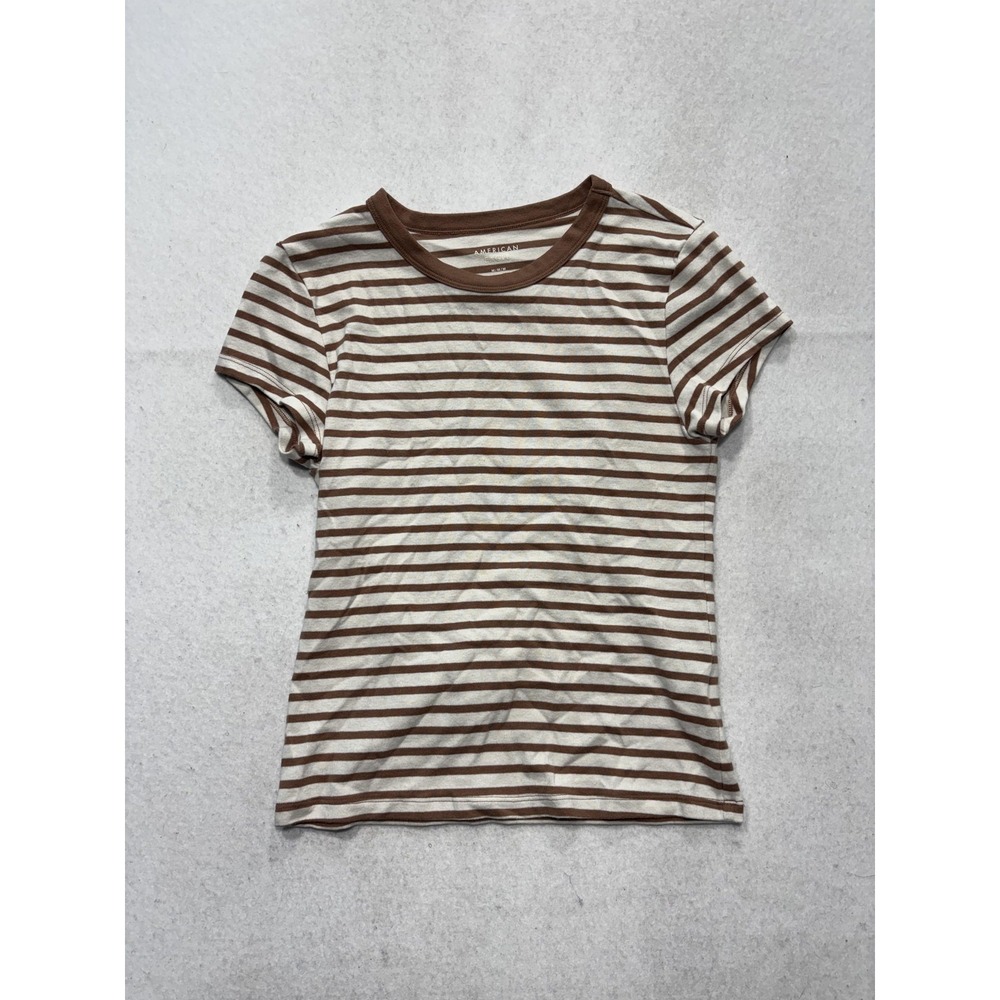 American Eagle Outfitters Shirt Womens Medium Brown Stripe Ringer Tee Stretch